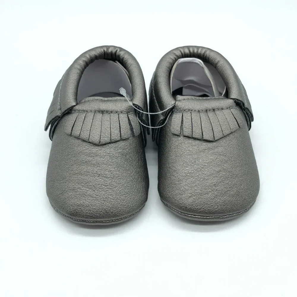 Romirus Baby Girls Mocassin Slippers Faux Leather Fringe Gray Size 2